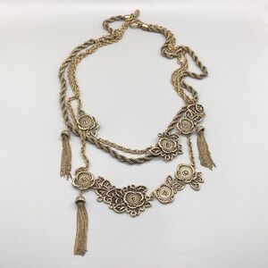 Ann Taylor Antique Gold Tone Triple Layer Big Statement  Chain Necklace Layered
